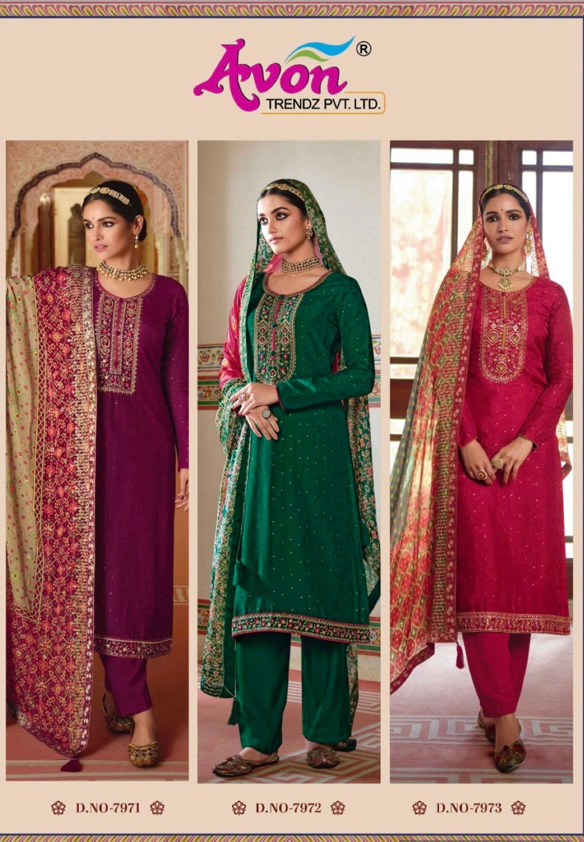 Crimson Red jacquard silk shirt with embroidery shalwar Kameez suit dress with Chiffon Dupatta, M L - Diana's Fashion Factory