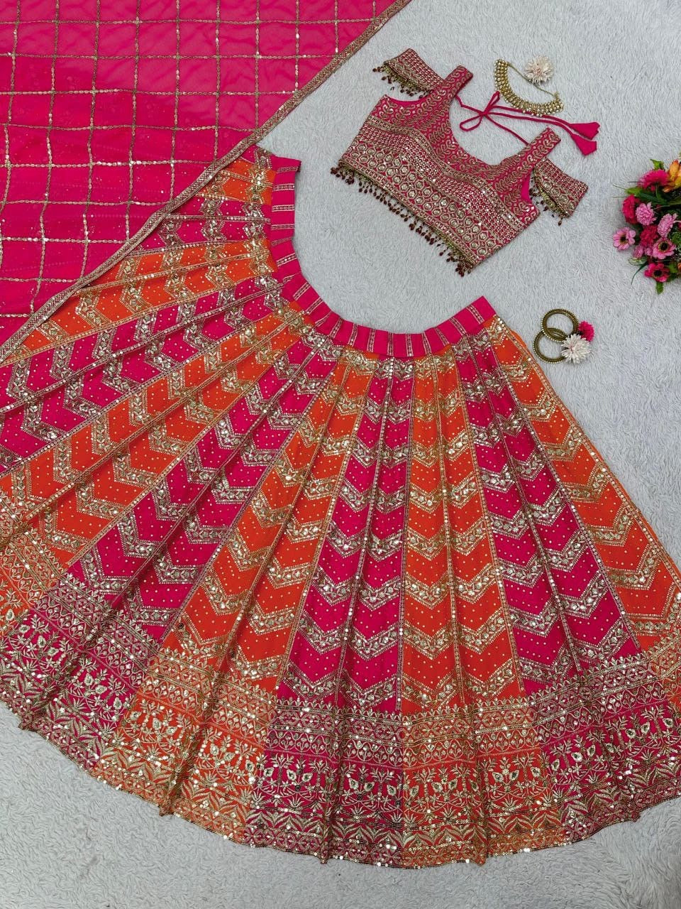 Indian Semi Stitch Georgette Party/Wedding Lehengha With Quality sequence works Bridal suits for women