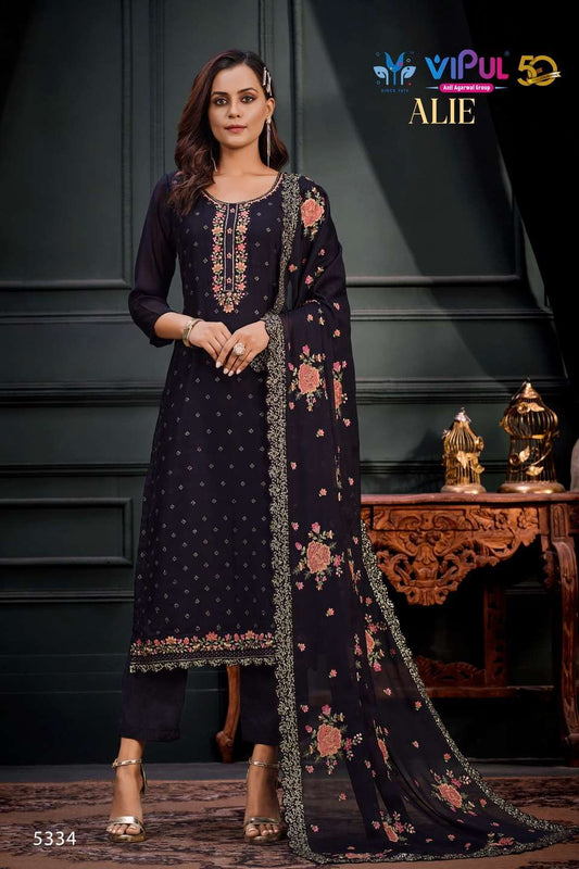 VIPUL Indian Chiffon Georgette Party Dress - Embroidery & Sequin Elegance | Size M - Exclusive Catalogue for Women