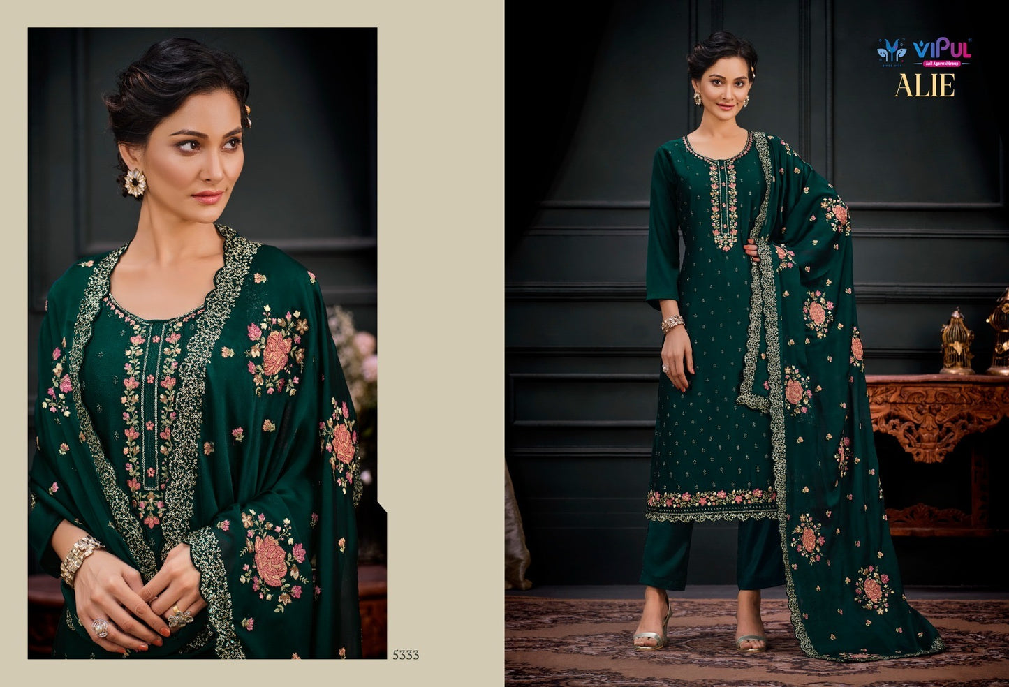 Indian Silk Party 3pcs Dress Set - Embroidery & Sequin Elegance, Size M - Exclusive Catalogue for Women