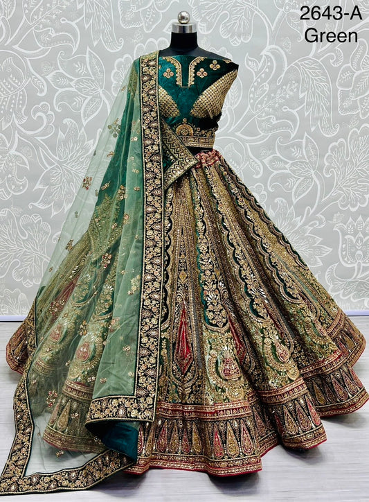 Velvet Bridal Lehenga Set with Zari Zircon Works, Indian Pakistani Wedding Lehenga Choli, Women’s Ready to Wear