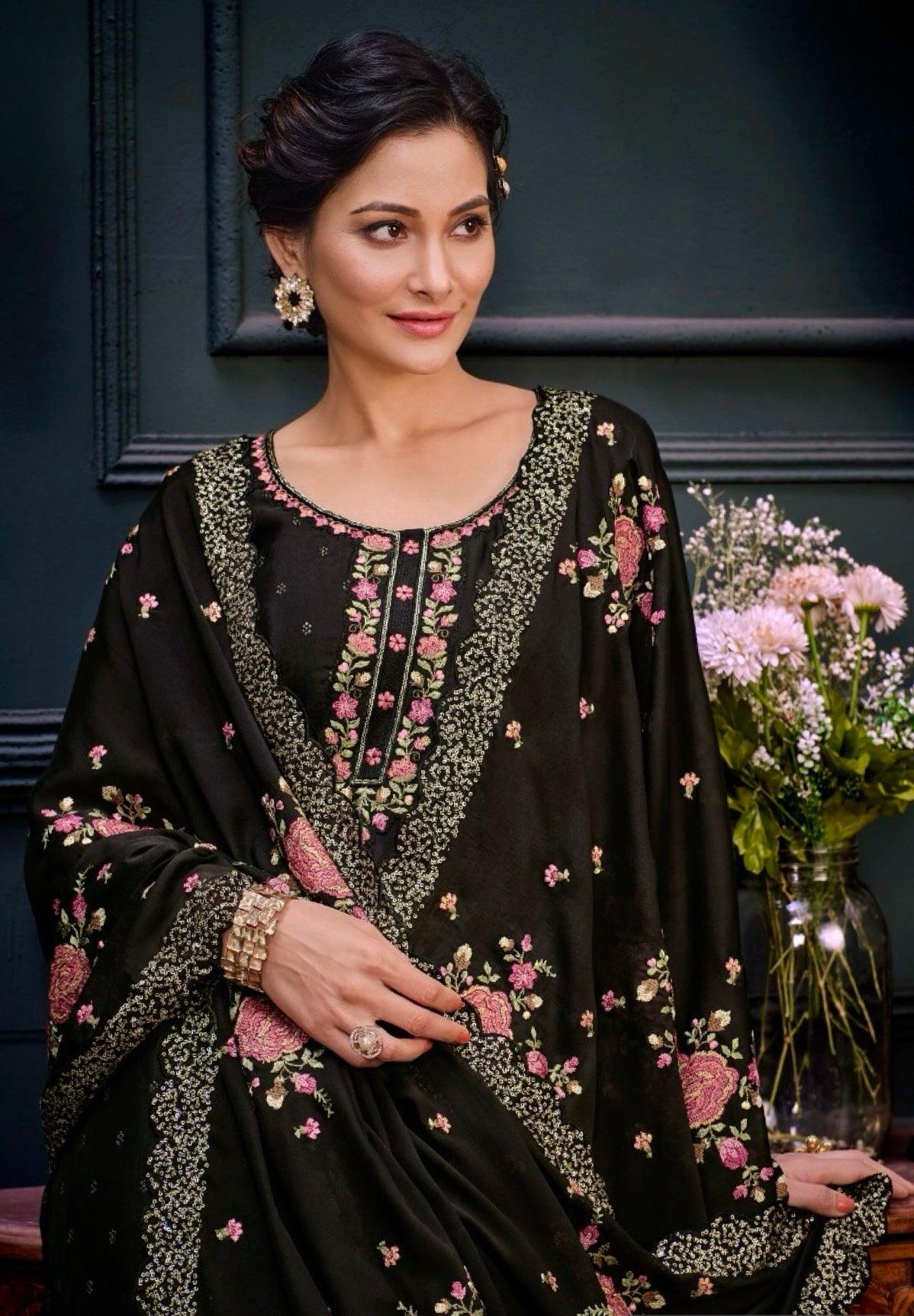 Women Indian Original Catalogue U-neck soft Georgette with embroidery sequins dress set, Party wear Salwar Kameez suit dress, M - Diana's Fashion Factory