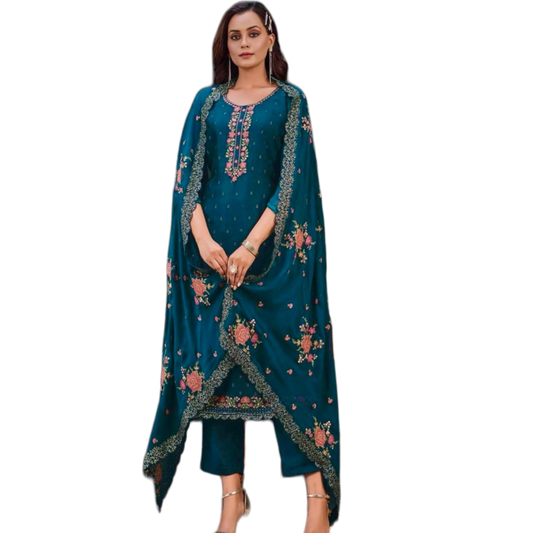 Exclusive Party Wear Indian original Catalogue Silk Dress with Embroidery and sequins works, Size - M