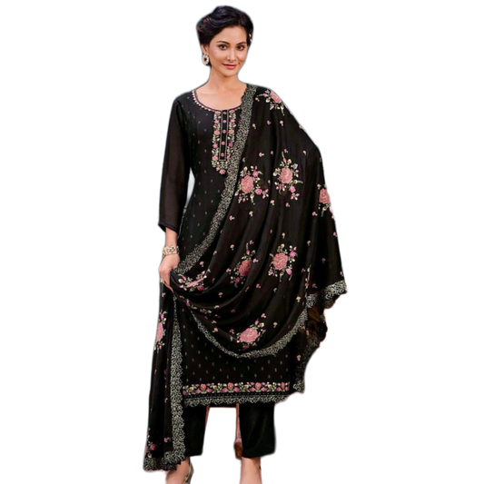 Women Indian Original Catalogue U-neck soft Georgette with embroidery sequins dress set, Party wear Salwar Kameez suit dress, M