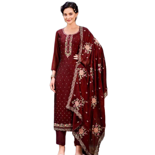 Premium Georgette salwar Kameez Set with Sequin Embroidery - Wedding Party Suit Dress with Dupatta, Size M