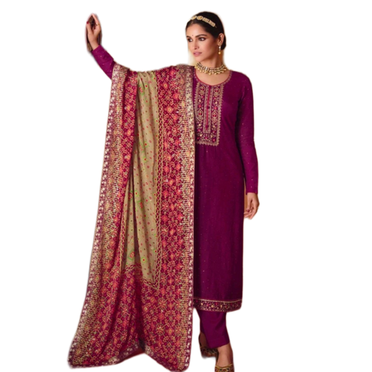 Jacquard Silk Kurta Pant with embroidery sequins Dress, Party Wear Salwar Kameez suit dress with Dupatta, M L