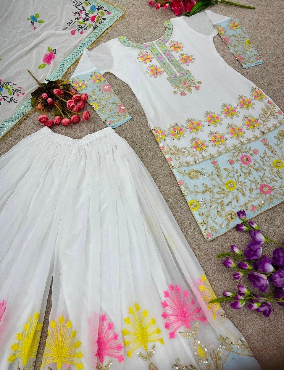 Contrast Sequin & embroidery Gorgeous palazzo dress set for upcoming festive season, M - Diana's Fashion Factory