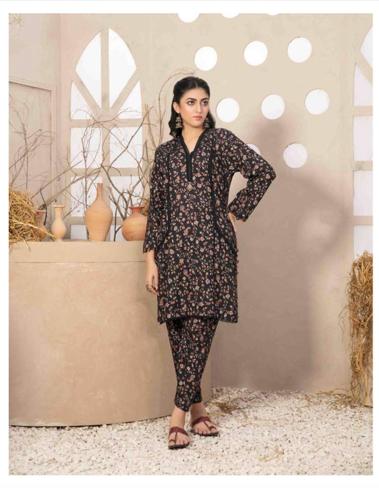 Floral print V- neck Linen Kurti and Pant dress long sleeve, Small - Diana's Fashion Factory