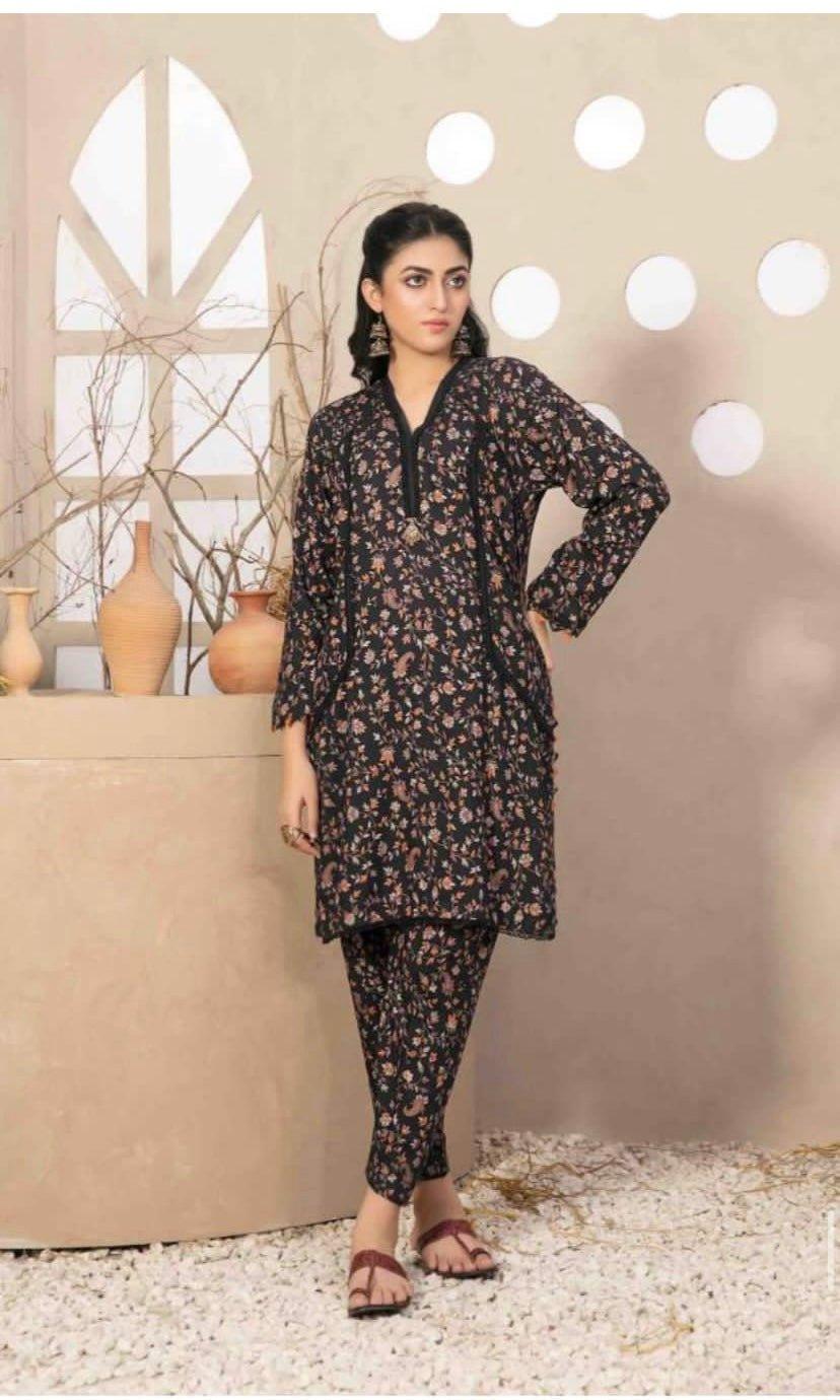 Floral print V- neck Linen Kurti and Pant dress long sleeve, Small - Diana's Fashion Factory