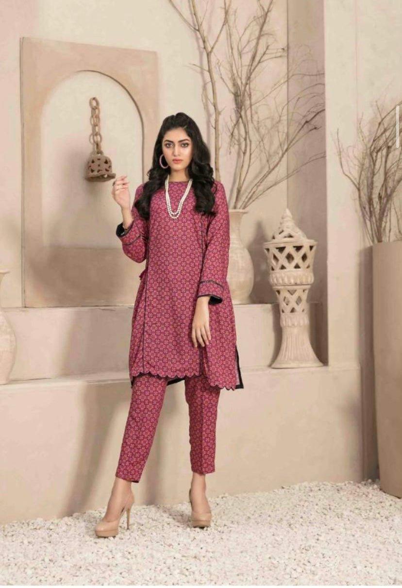 Pakistani Style V- neck Stitch Linen Midi Tunic & trousers, Large - Diana's Fashion Factory
