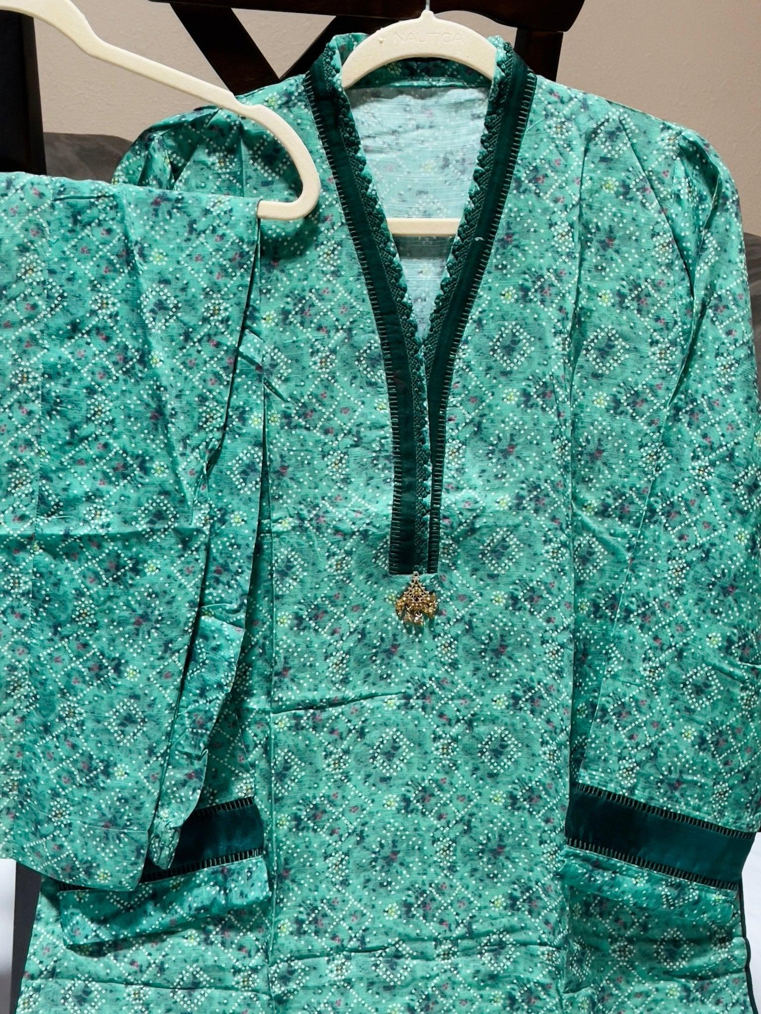 Pakistani style V- neck Stitch Linen Salwar Suit Midi Dress set, S L - Diana's Fashion Factory