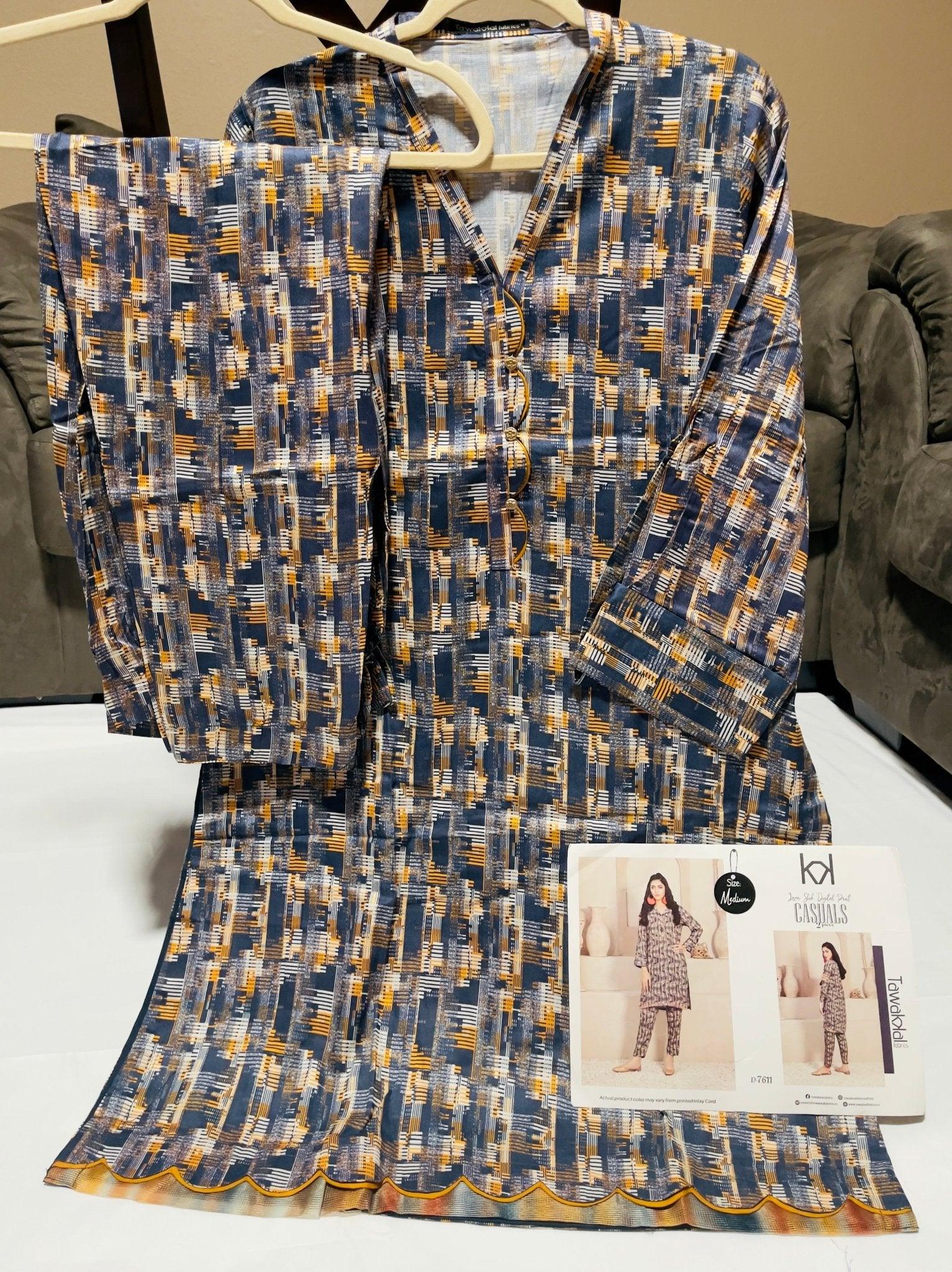 Soft Linen Graphic printed Kurta & pant V- neck dress sets By Tawakkal, S L - Diana's Fashion Factory