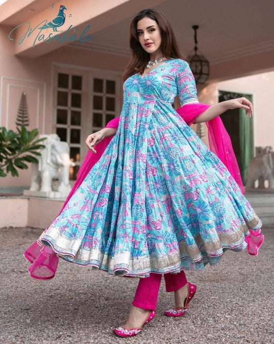 Stunning floral print gown dress, Indian Masakali style suit for women - Diana's Fashion Factory